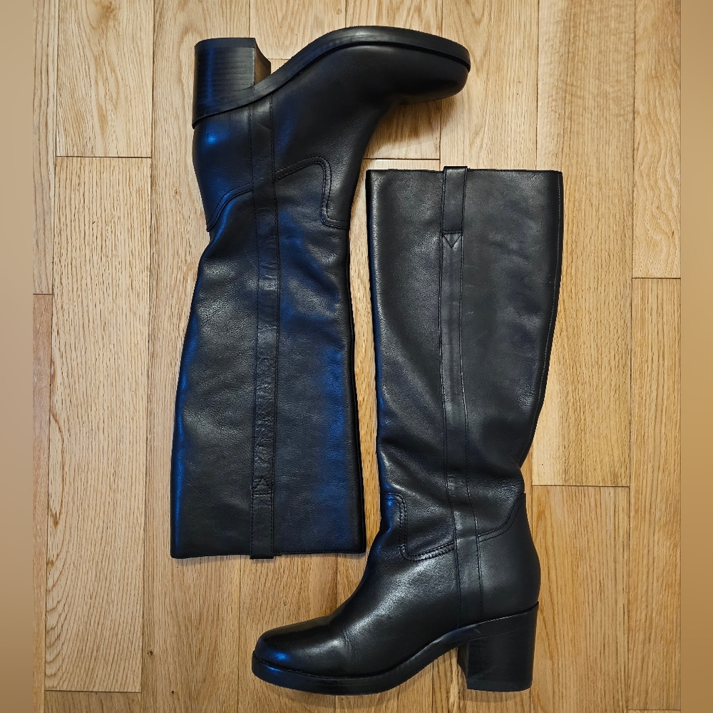 Marc Fisher Tall Black Leather Heeled Boots Size 6.5